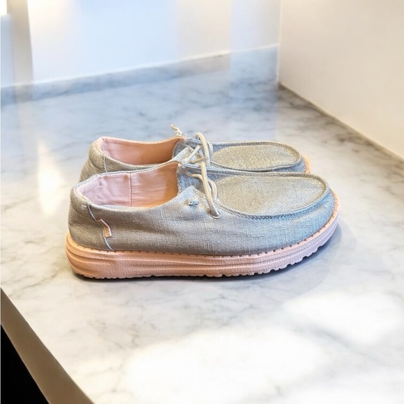Hey Dude Wendy Gray Sparkle Loafers Slip-Ons with Canvas Comfort - Picture 3 of 8